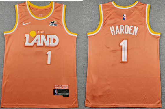 Men's Cleveland Cavaliers #1 James Harden Orange 2025-26 City Edition Stitched Basketball Jersey