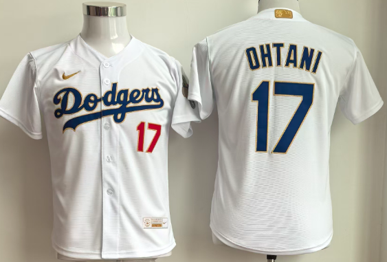 youth  Los Angeles Dodgers #17 Shohei Ohtani Nike White 2026 Gold Collection stiched jersey
