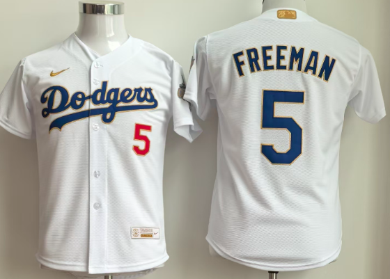 Youth Los Angeles Dodgers #5 Freddie Freeman Nike White 2026 Gold Collection Stadium Jersey