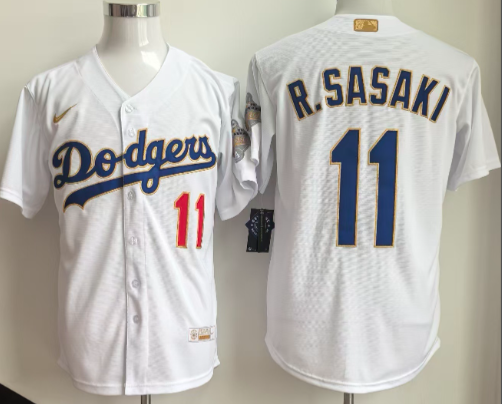 Men's Los Angeles Dodgers #11 Roki Sasaki Nike White 2026 Gold Collection Stadium Jersey