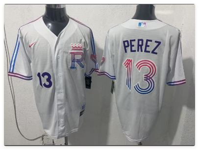 Men's Kansas City Royals #13 Salvador Perez White 2026 City Connect Stadium Stitched Baseball Jersey