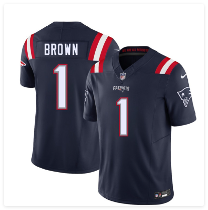Men's New England Patriots #1 A.J. Brown Navy 2026 Draft F.U.S.E. Vapor Limited Football Stitched JerseyMen's New England Patriots #1 A.J. Brown Navy 2026 Draft F.U.S.E. Vapor Limited Football Stitched Jersey