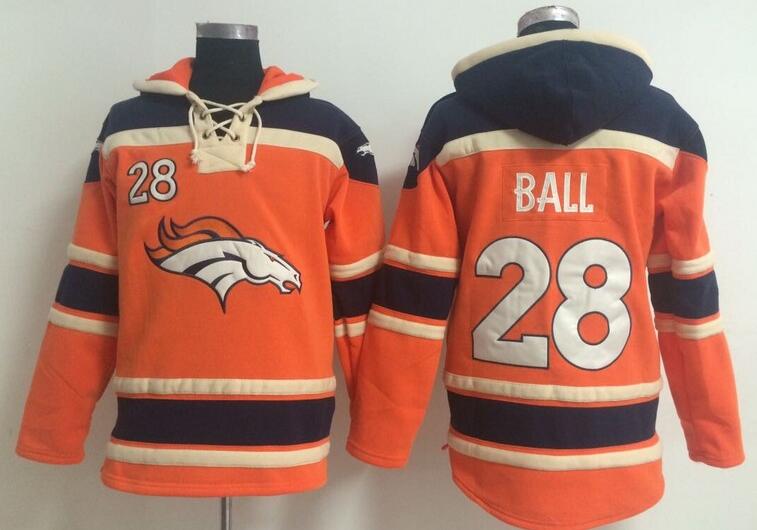 men  Denver Broncos 28 BALL orange football nfl Hooded Hoodies