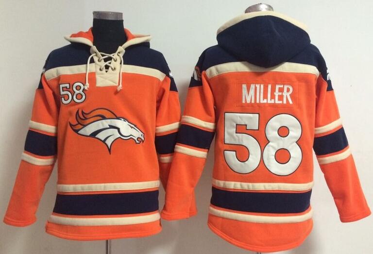 men  Denver Broncos 58 Von Miller orange football nfl Hooded Hoodies