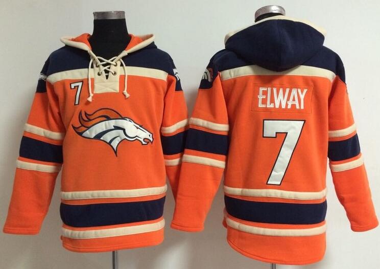 men  Denver Broncos 7 Elway orange football nfl Hooded Hoodies