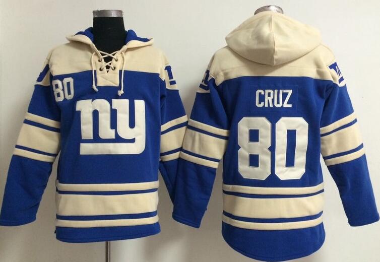 men  New York Giants 80 Victor Cruz  blue football nfl Hooded Hoodies