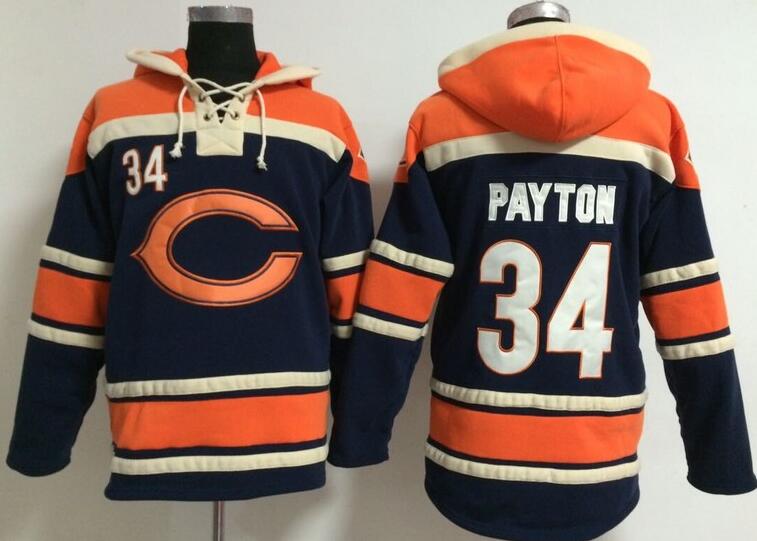 men Chicago Bears 34 Walter Payton blue football nfl Hooded Hoodies