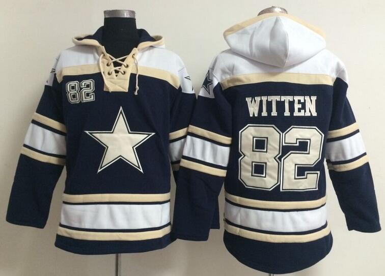 men Dallas Cowboys 82 Jason Witten blue grey football nfl Hooded Hoodies