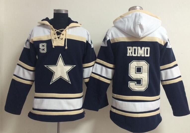 men Dallas Cowboys 9 Tony Romo blue grey football nfl Hooded Hoodies