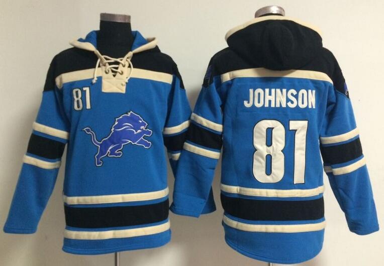 men Detroit Lions 81 Calvin Johnson blue football nfl Hooded Hoodies