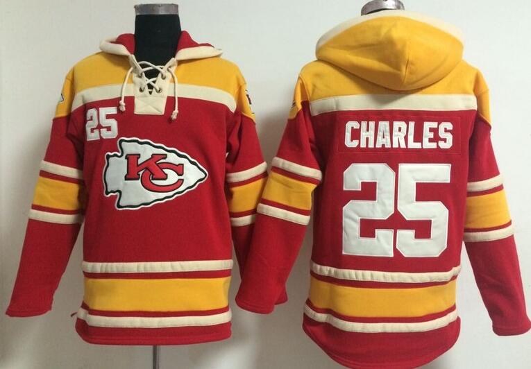 men Kansas City Chiefs 25 Jamaal Charles red football nfl Hooded Hoodies