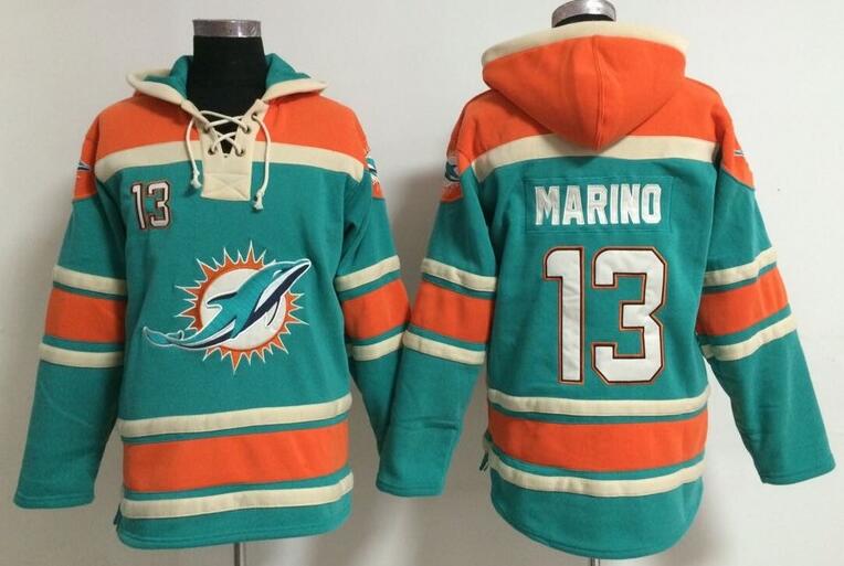 men Miami Dolphins 13 Dan Marino Green football nfl Hooded Hoodies
