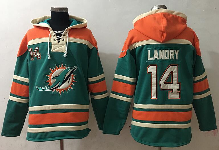 men Miami Dolphins 14 Jarvis Landry green football nfl Hooded Hoodies