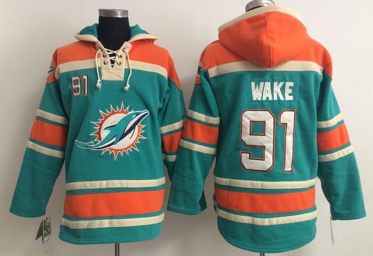 men Miami Dolphins 91 cameron wake Green football nfl Hooded Hoodies