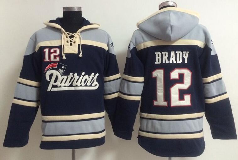 men New England Patriots 12 Tom Brady blue football nfl Hooded Hoodies