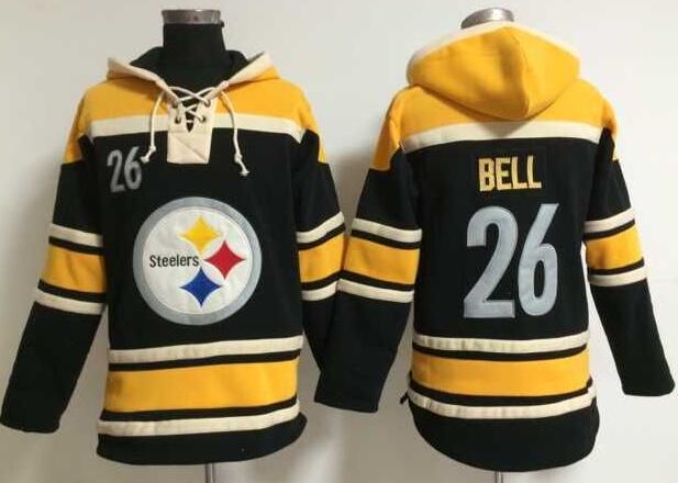 men Pittsburgh Steelers 26 Le Veon Bell black football nfl Hooded Hoodies