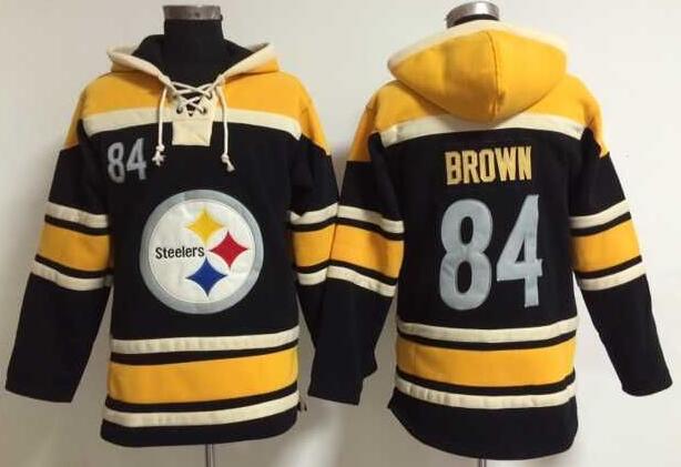 men Pittsburgh Steelers 84 Antonio Brown black football nfl Hooded Hoodies