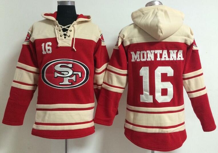 men San Francisco 49ers 16 Joe Montana red football nfl Hooded Hoodies