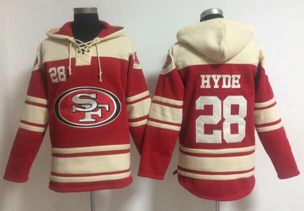 men San Francisco 49ers 28 Carlos Hyde red football nfl Hooded Hoodies