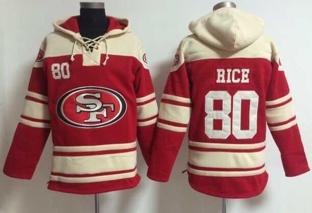 men San Francisco 49ers 80 Jerry Rice red football nfl Hooded Hoodies