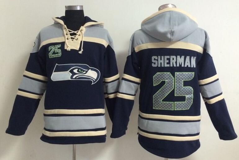 men Seattle Seahawks 25 Richard Sherman blue football nfl Hooded Hoodies