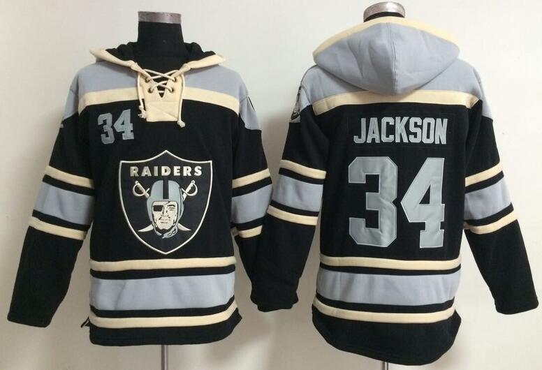 men oakland raiders 34 Bo Jackson black football nfl Hooded Hoodies