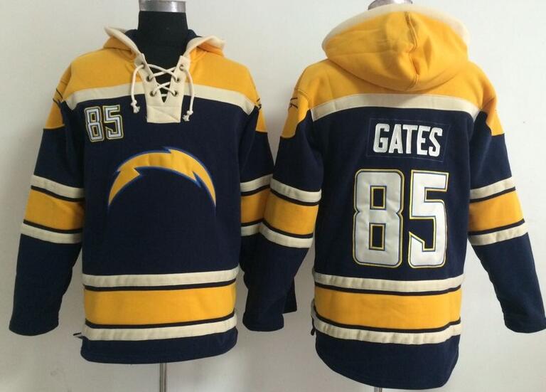 men san diego chargers 85 Antonio Gates blue football nfl Hooded Hoodies